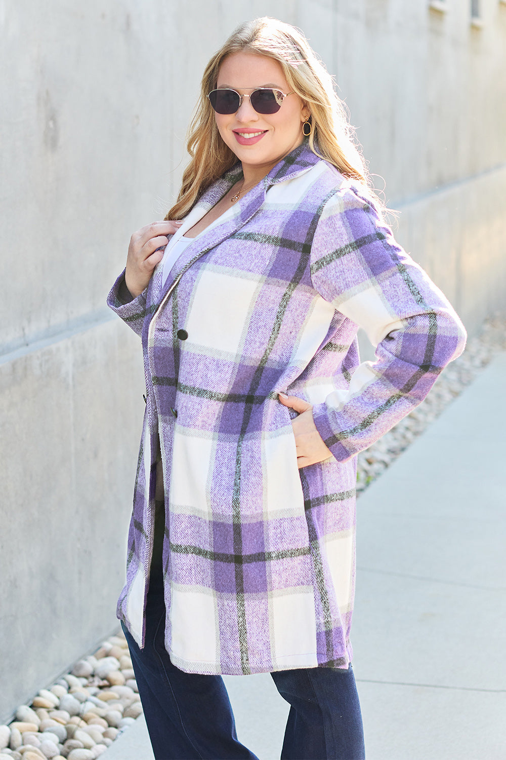 Plaid Button Up Lapel Collar Coat 