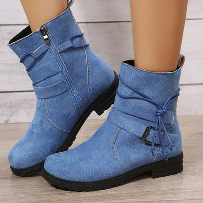 Side Zip Round Toe Boots