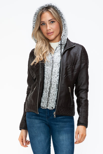 Double-Zipper Jacket with Fuzzy Hood
