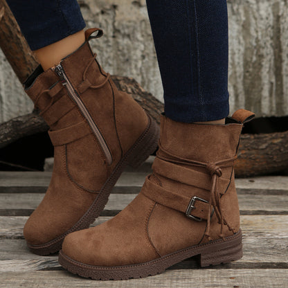 Side Zip Round Toe Boots