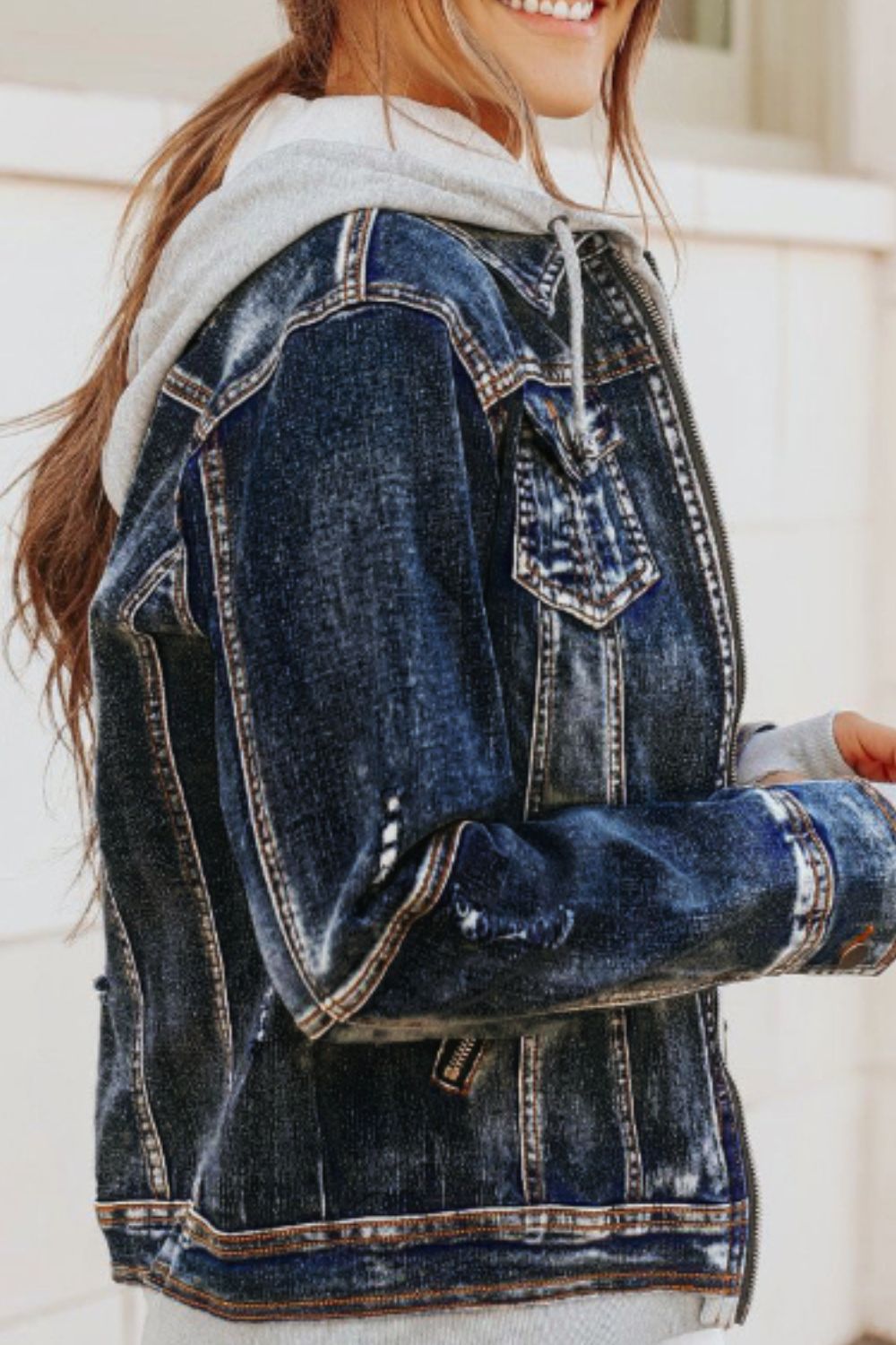 Hooded Zip-Up Denim Jacket