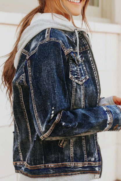 Hooded Zip-Up Denim Jacket