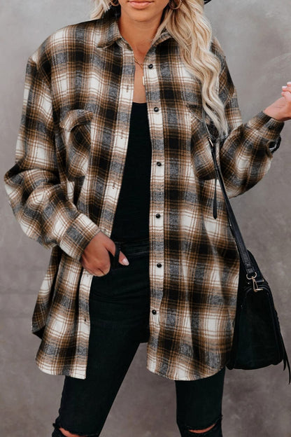 Full Size Plaid Collared Neck Long Sleeve Shirt