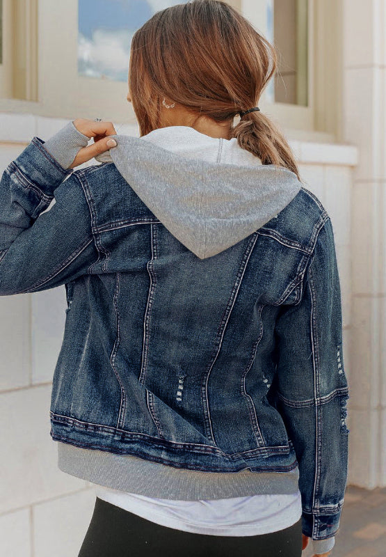 Hooded Zip-Up Denim Jacket