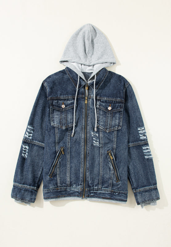 Hooded Zip-Up Denim Jacket 