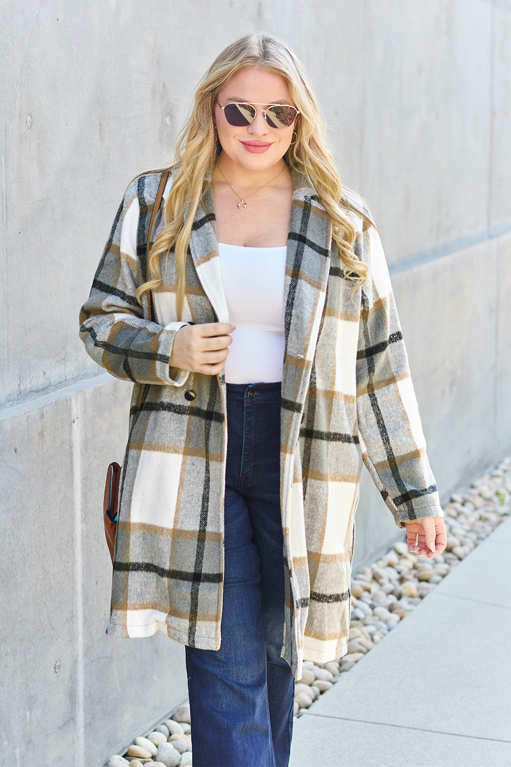 Plaid Button Up Lapel Collar Coat 