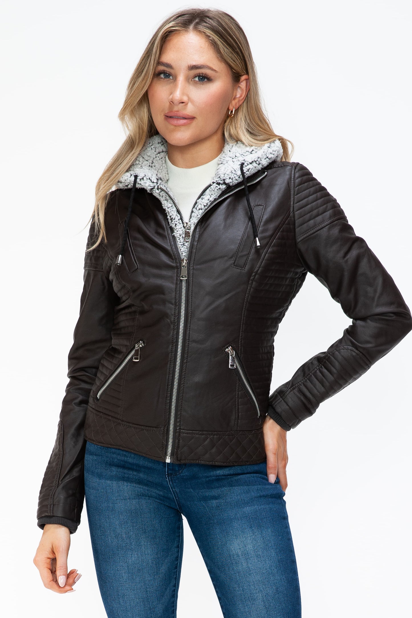 Double-Zipper Jacket with Fuzzy Hood
